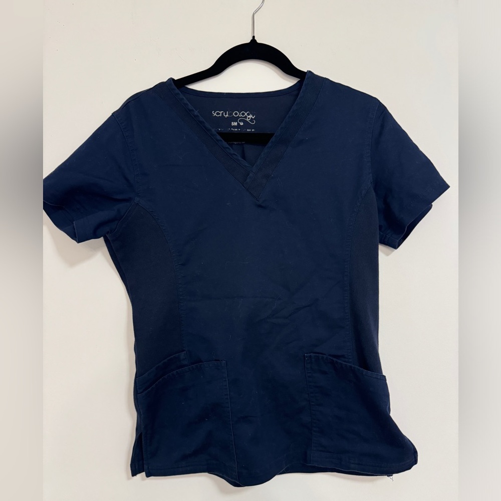 Scrubology navy blue women’s scrub top